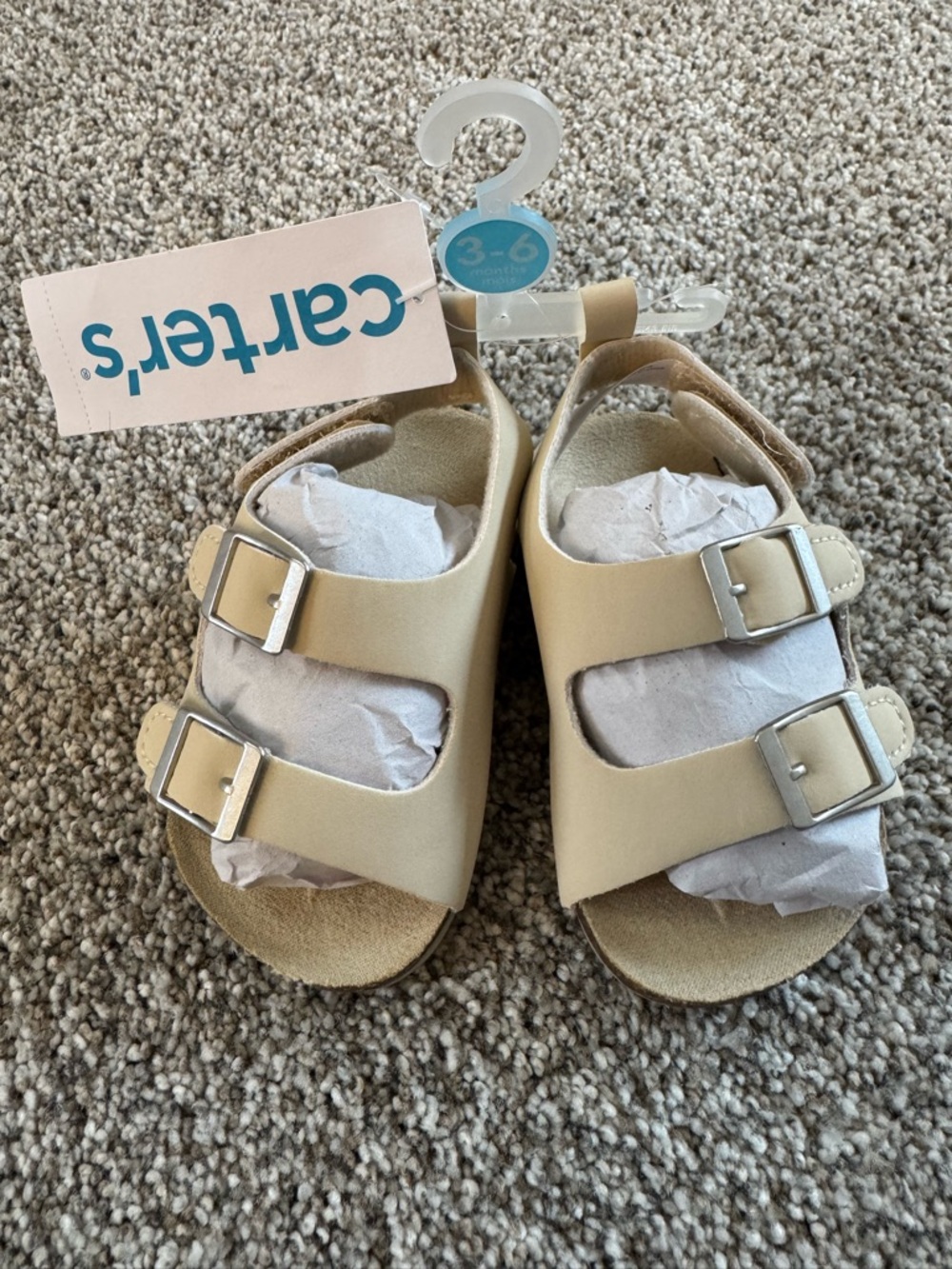 Carter's Beige Double Buckle Baby Sandals Size 3-6 Month NEW